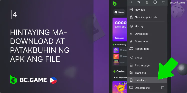 Hintaying ma-download at patakbuhin ng APK ang BC.Game file