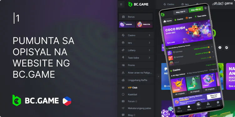 Bisitahin ang opisyal na website ng BC.Game o mobile app