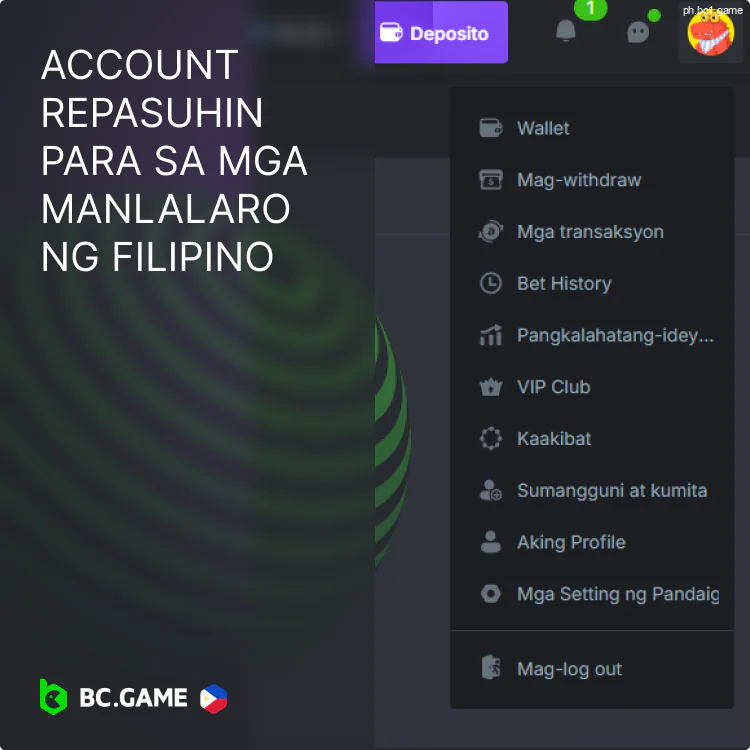 Pangkalahatang-ideya ng Mga Feature ng Account ng BC.Game Philippines