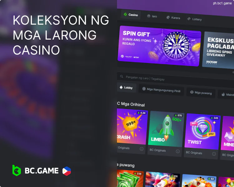 Iba't ibang laro ng casino sa BC.Game Pilipinas