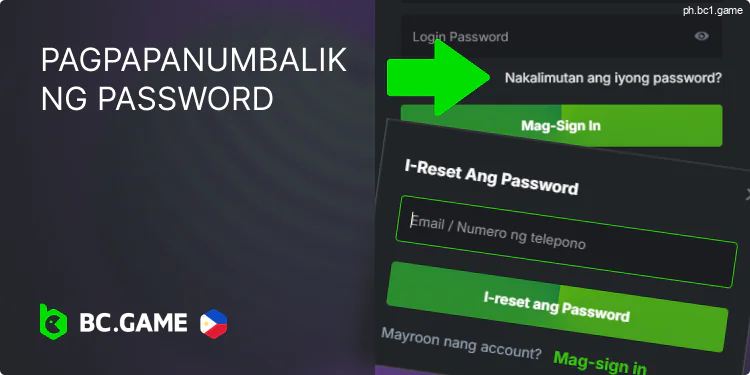 Ano ang gagawin kung nakalimutan mo ang iyong password sa BC.Game