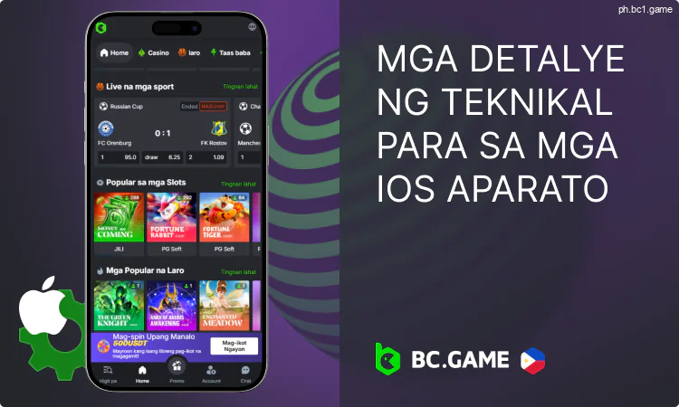 Mga teknikal na katangian ng BC.Game application para sa mga iOS device