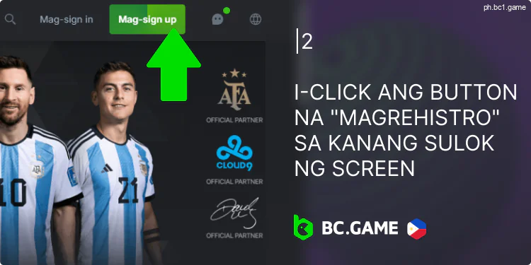 Mag-click sa tab na "Pagpaparehistro" na matatagpuan sa kanang sulok ng screen ng BC.Game